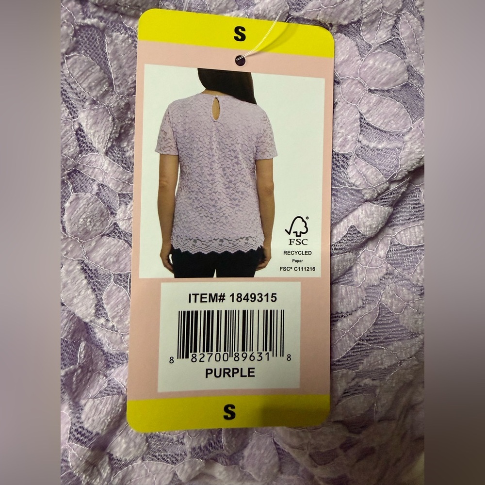 NWT Teddi Rose Womens Top Purple Floral Lace Stretch Short Sleeves Size Small - Picture 4 of 4